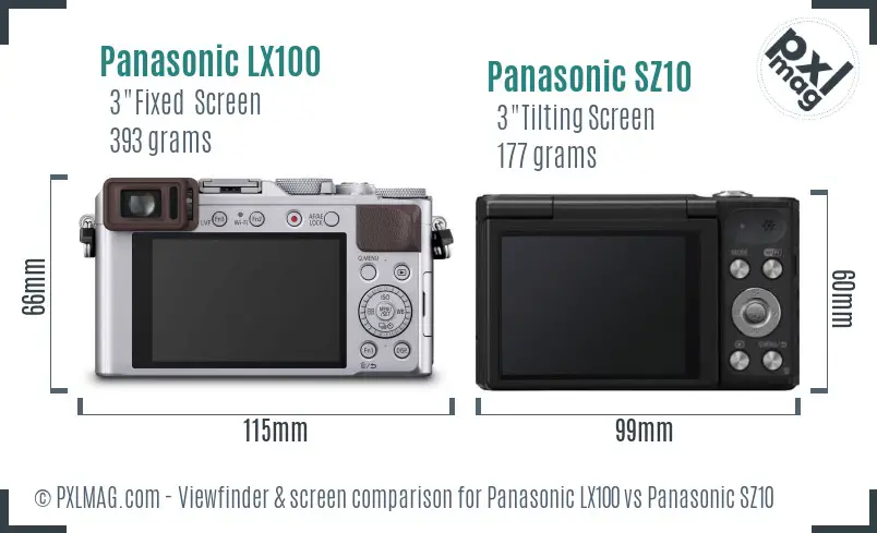 Panasonic LX100 vs Panasonic SZ10 Screen and Viewfinder comparison