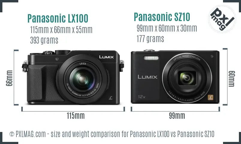 Panasonic LX100 vs Panasonic SZ10 size comparison