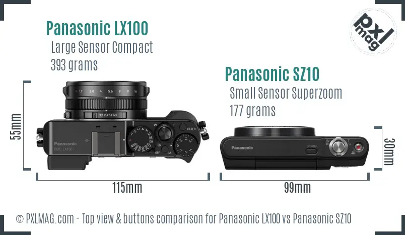 Panasonic LX100 vs Panasonic SZ10 top view buttons comparison
