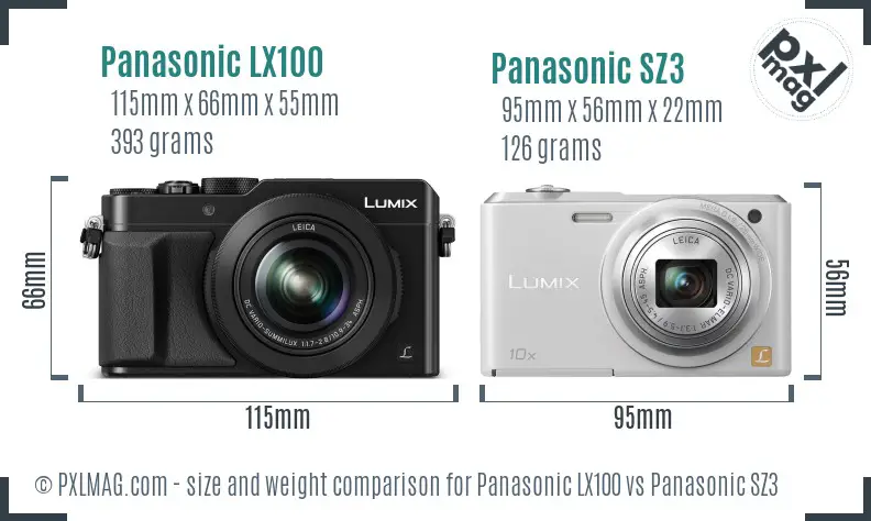 Panasonic LX100 vs Panasonic SZ3 size comparison