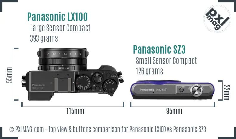 Panasonic LX100 vs Panasonic SZ3 top view buttons comparison