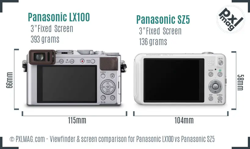 Panasonic LX100 vs Panasonic SZ5 Screen and Viewfinder comparison