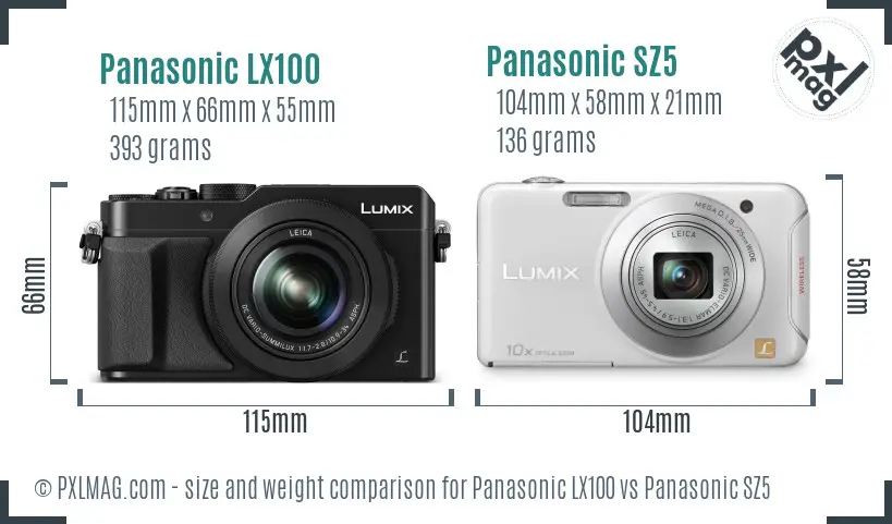 Panasonic LX100 vs Panasonic SZ5 size comparison