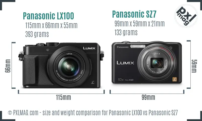 Panasonic LX100 vs Panasonic SZ7 size comparison