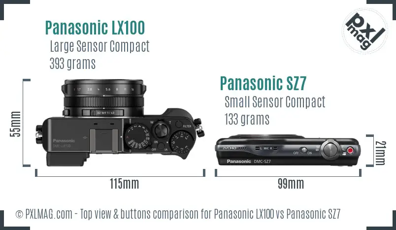 Panasonic LX100 vs Panasonic SZ7 top view buttons comparison