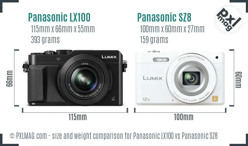 Panasonic LX100 vs Panasonic SZ8 size comparison