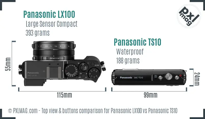 Panasonic LX100 vs Panasonic TS10 top view buttons comparison