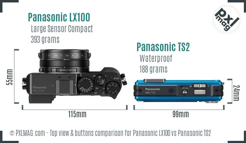 Panasonic LX100 vs Panasonic TS2 top view buttons comparison