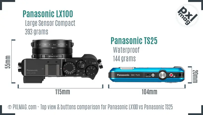 Panasonic LX100 vs Panasonic TS25 top view buttons comparison