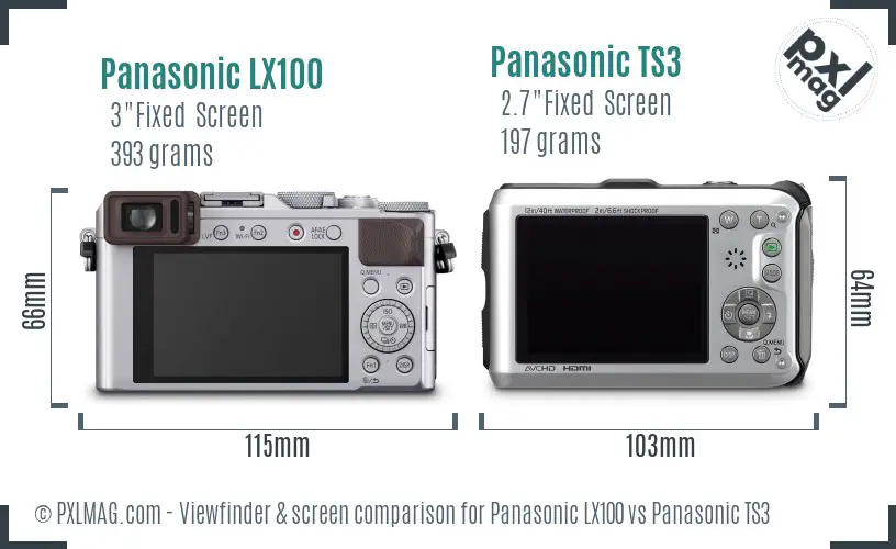 Panasonic LX100 vs Panasonic TS3 Screen and Viewfinder comparison