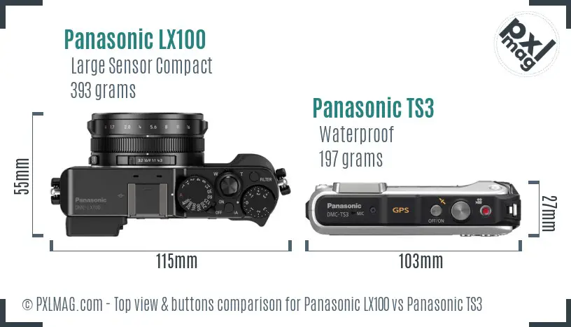 Panasonic LX100 vs Panasonic TS3 top view buttons comparison