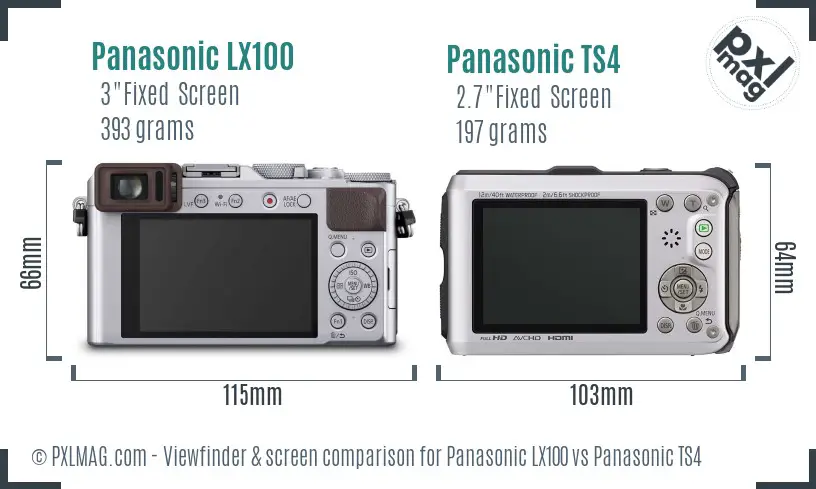 Panasonic LX100 vs Panasonic TS4 Screen and Viewfinder comparison