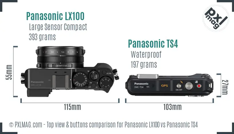 Panasonic LX100 vs Panasonic TS4 top view buttons comparison