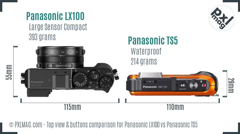 Panasonic LX100 vs Panasonic TS5 top view buttons comparison