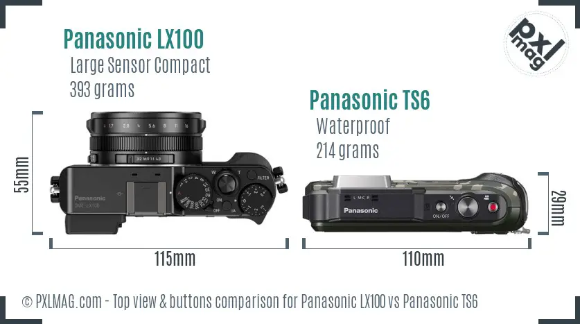 Panasonic LX100 vs Panasonic TS6 top view buttons comparison