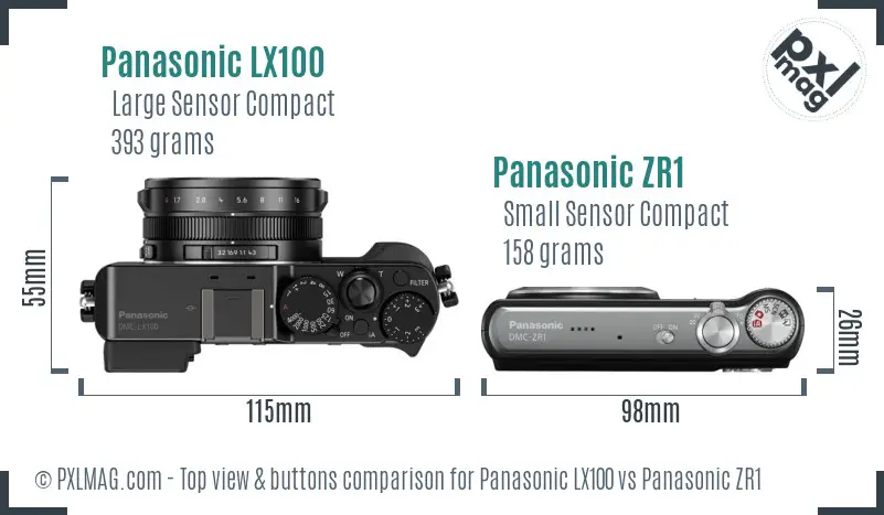 Panasonic LX100 vs Panasonic ZR1 top view buttons comparison