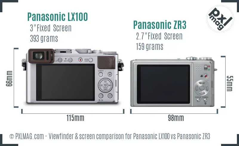 Panasonic LX100 vs Panasonic ZR3 Screen and Viewfinder comparison
