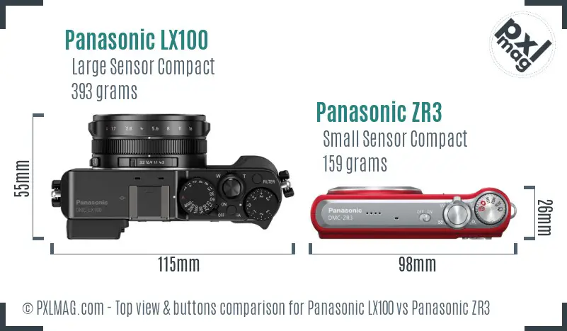 Panasonic LX100 vs Panasonic ZR3 top view buttons comparison