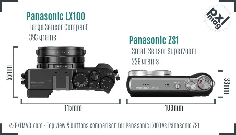 Panasonic LX100 vs Panasonic ZS1 top view buttons comparison