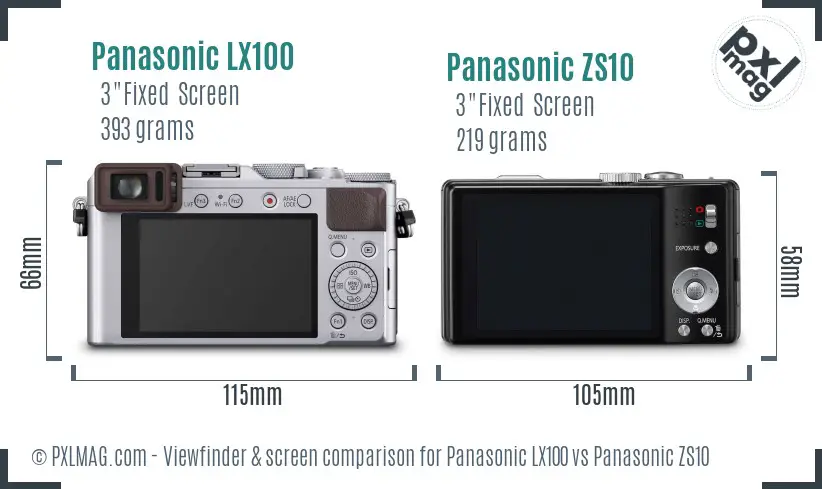 Panasonic LX100 vs Panasonic ZS10 Screen and Viewfinder comparison