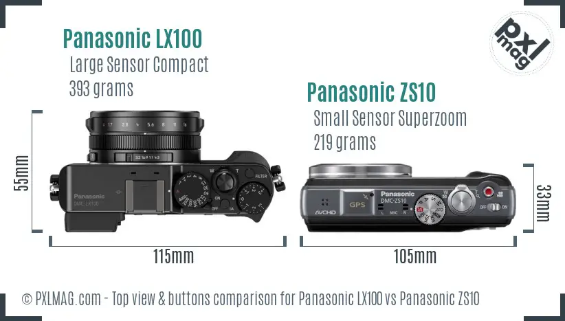 Panasonic LX100 vs Panasonic ZS10 top view buttons comparison