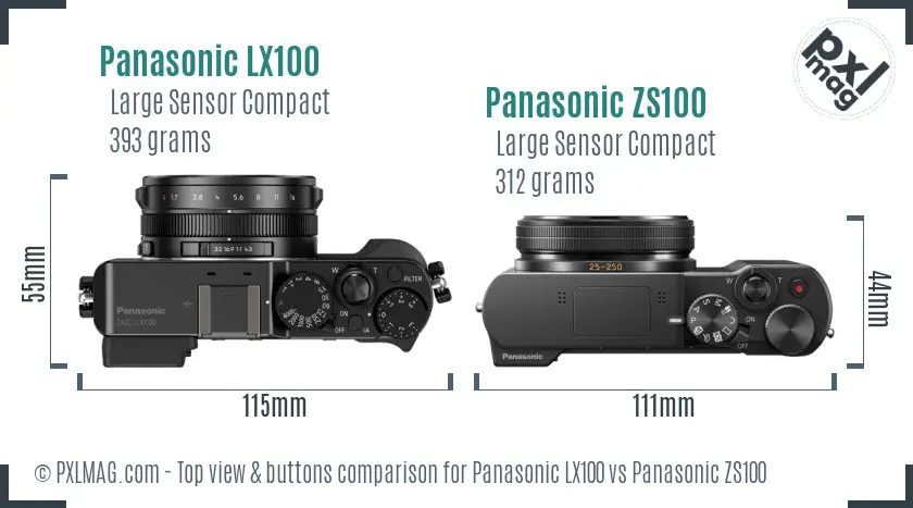 Panasonic LX100 vs Panasonic ZS100 top view buttons comparison
