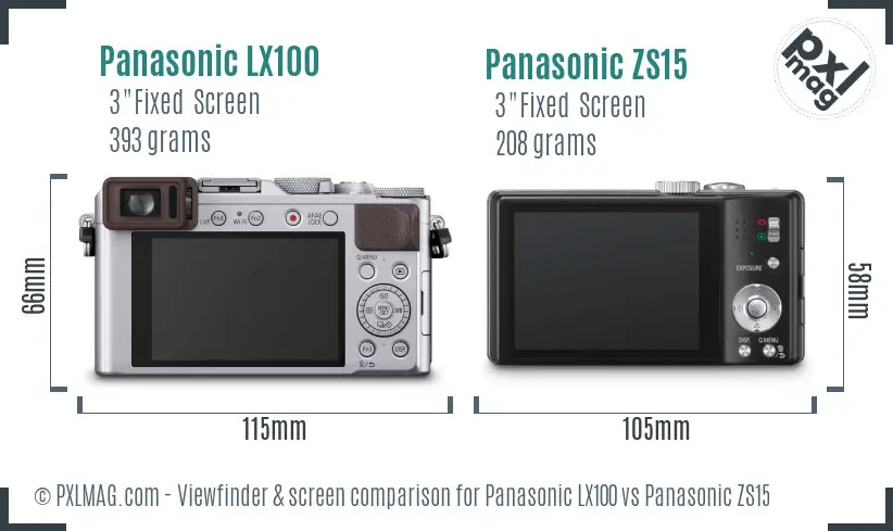 Panasonic LX100 vs Panasonic ZS15 Screen and Viewfinder comparison