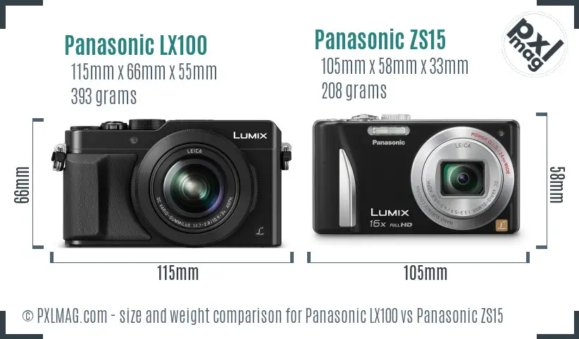 Panasonic LX100 vs Panasonic ZS15 size comparison