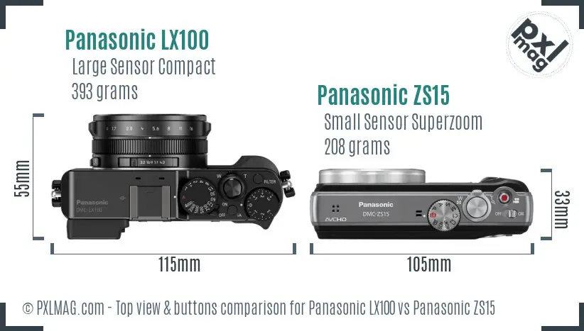Panasonic LX100 vs Panasonic ZS15 top view buttons comparison