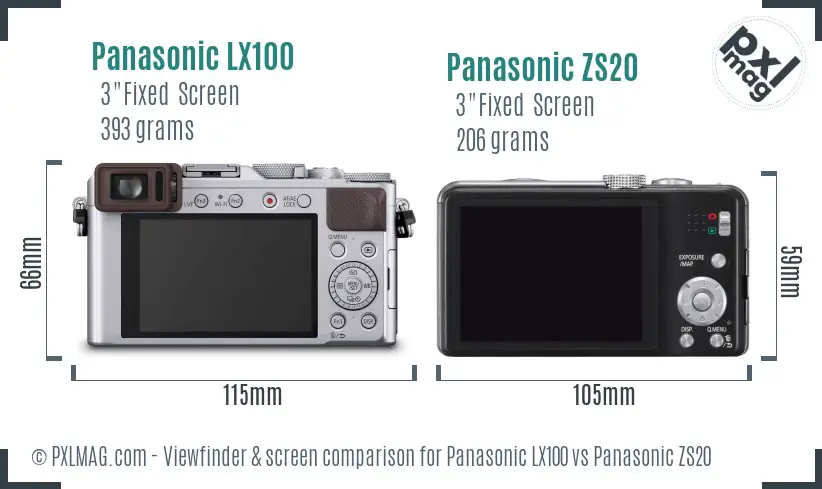 Panasonic LX100 vs Panasonic ZS20 Screen and Viewfinder comparison