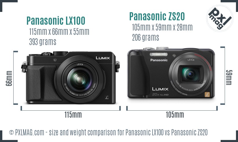 Panasonic LX100 vs Panasonic ZS20 size comparison