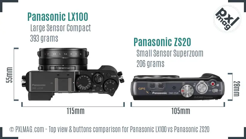 Panasonic LX100 vs Panasonic ZS20 top view buttons comparison