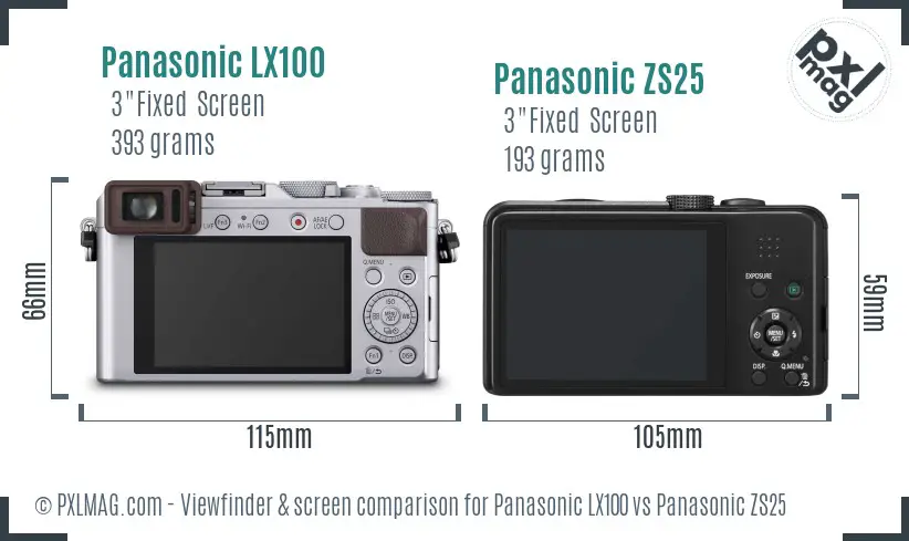 Panasonic LX100 vs Panasonic ZS25 Screen and Viewfinder comparison