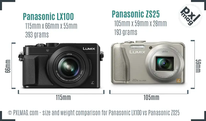 Panasonic LX100 vs Panasonic ZS25 size comparison