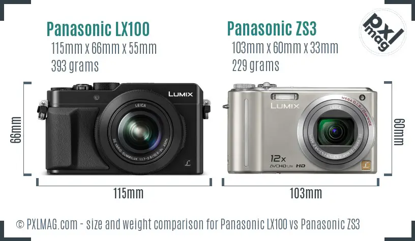 Panasonic LX100 vs Panasonic ZS3 size comparison