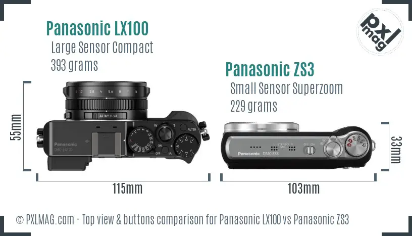 Panasonic LX100 vs Panasonic ZS3 top view buttons comparison
