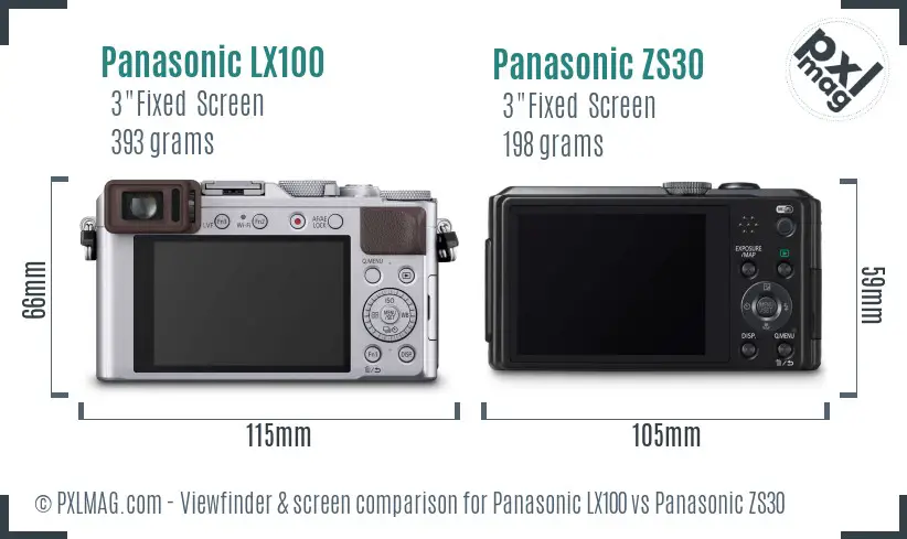 Panasonic LX100 vs Panasonic ZS30 Screen and Viewfinder comparison