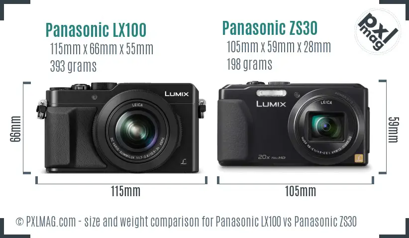 Panasonic LX100 vs Panasonic ZS30 size comparison