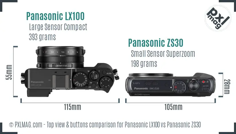 Panasonic LX100 vs Panasonic ZS30 top view buttons comparison