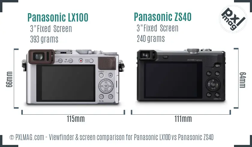 Panasonic LX100 vs Panasonic ZS40 Screen and Viewfinder comparison