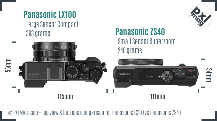 Panasonic LX100 vs Panasonic ZS40 top view buttons comparison