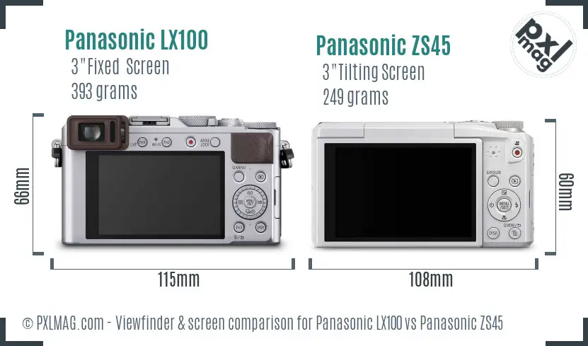 Panasonic LX100 vs Panasonic ZS45 Screen and Viewfinder comparison