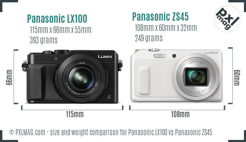 Panasonic LX100 vs Panasonic ZS45 size comparison