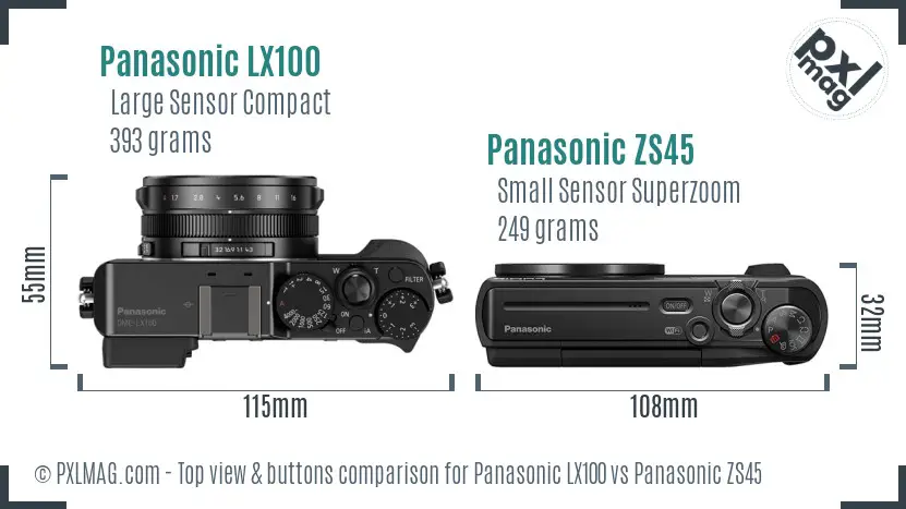 Panasonic LX100 vs Panasonic ZS45 top view buttons comparison