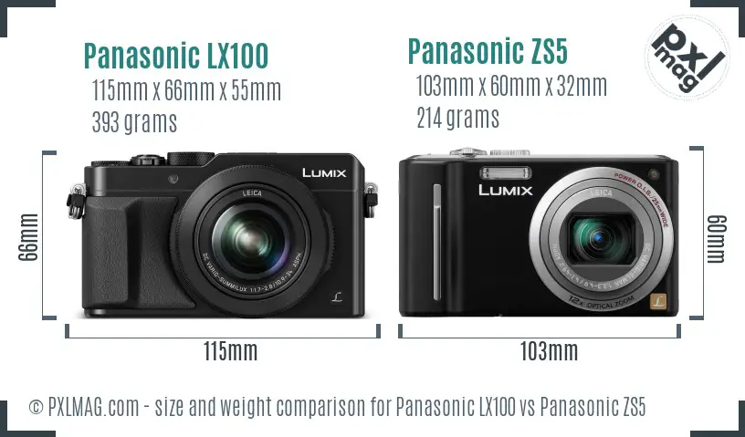 Panasonic LX100 vs Panasonic ZS5 size comparison