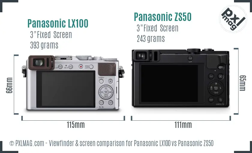Panasonic LX100 vs Panasonic ZS50 Screen and Viewfinder comparison