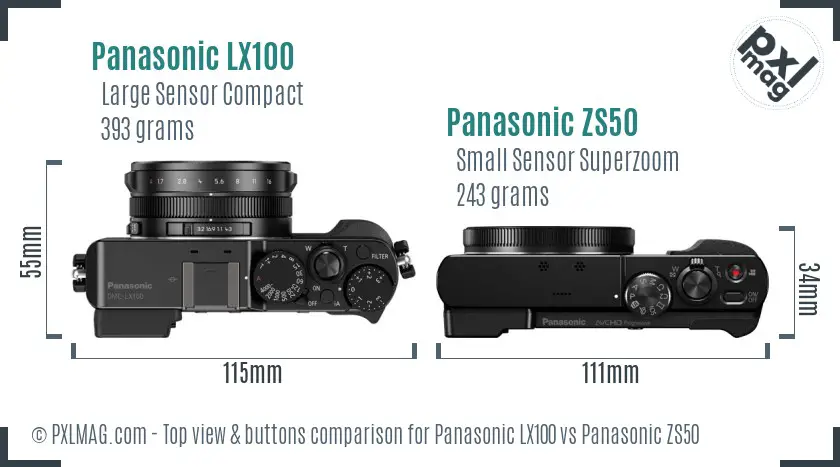 Panasonic LX100 vs Panasonic ZS50 top view buttons comparison