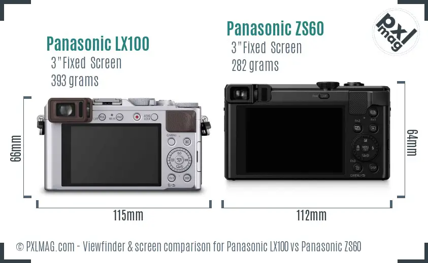 Panasonic LX100 vs Panasonic ZS60 Screen and Viewfinder comparison