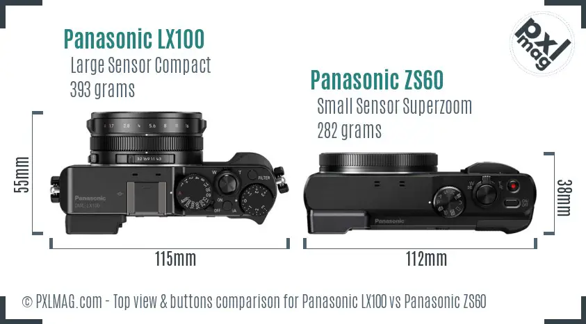 Panasonic LX100 vs Panasonic ZS60 top view buttons comparison