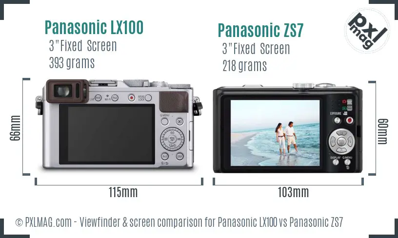 Panasonic LX100 vs Panasonic ZS7 Screen and Viewfinder comparison